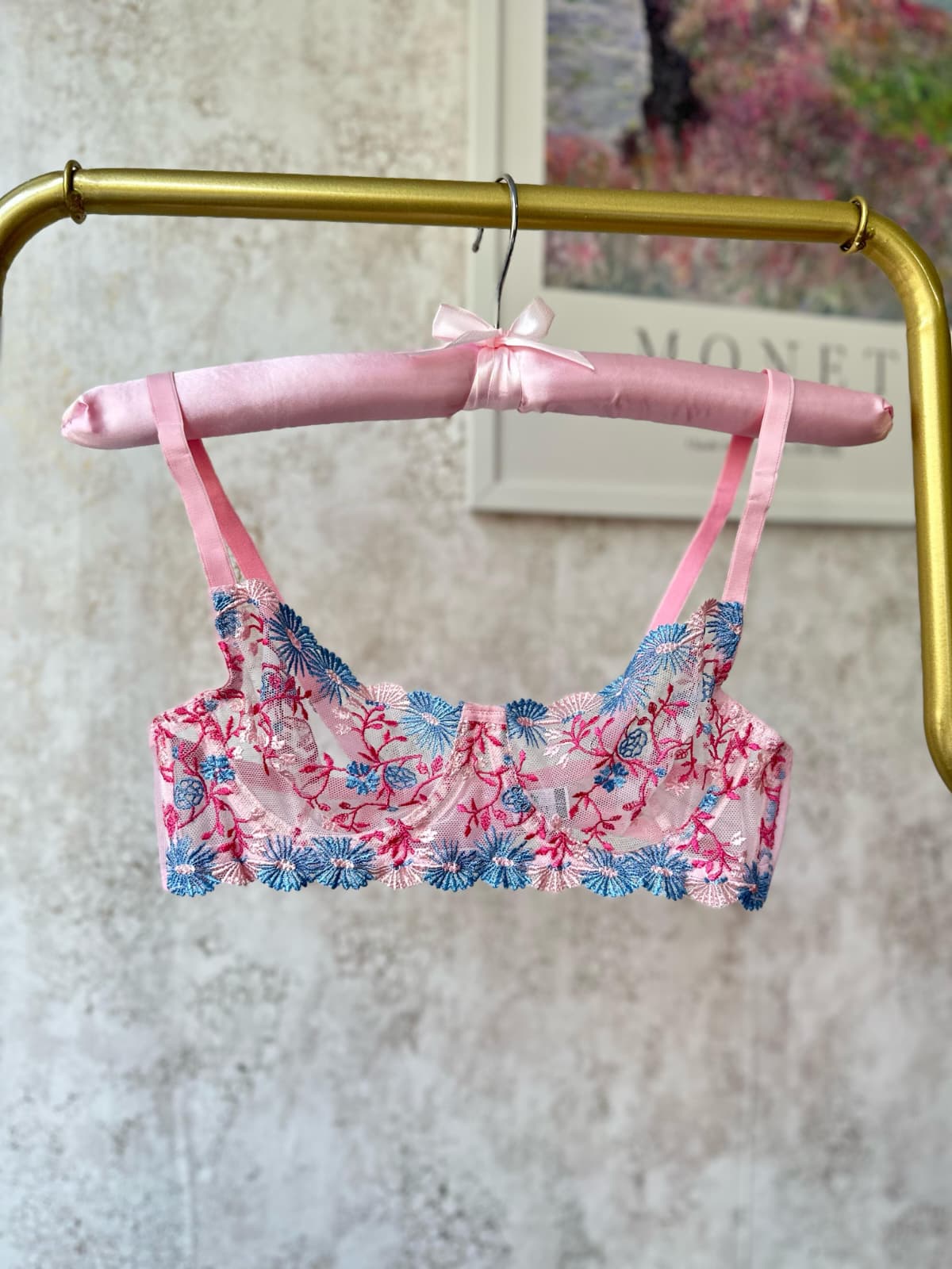 Pembe Çiçekli Balenli Balkonet Sütyen Takımı P1